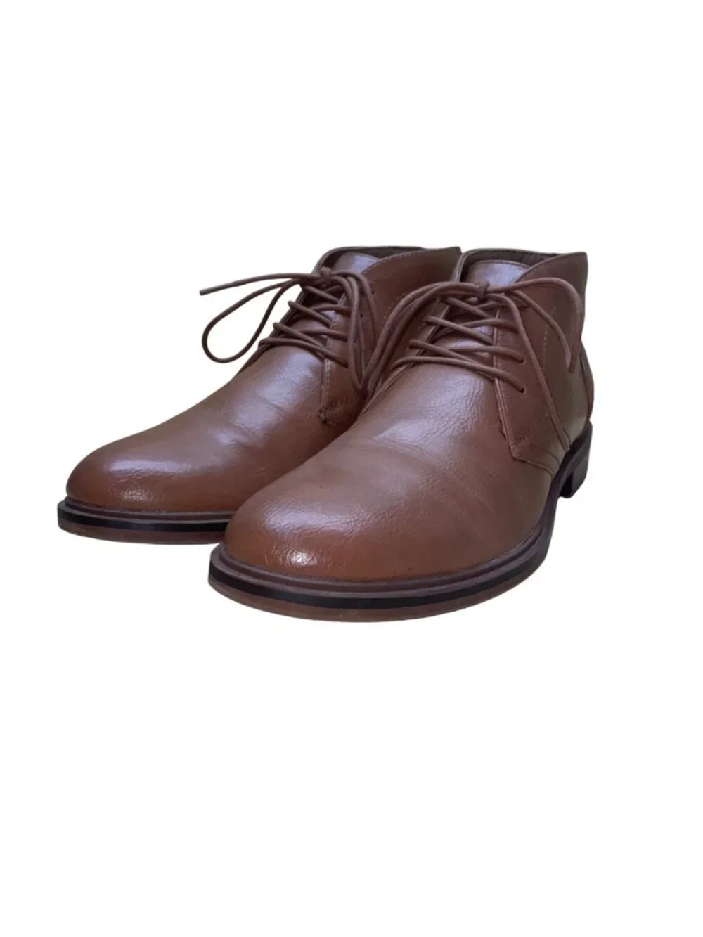 Sonoma Men’s Cognac Brown Faux Leather Lace-Up Ortholite Aaron Ankle Boots Sz 8M